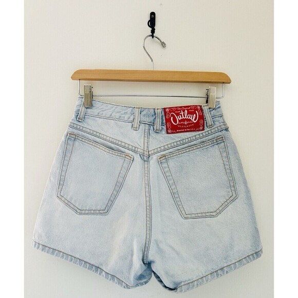 Vintage Outlaw Jean Shorts sz 7 Women’s Denim Hearts 90s Y2K Biker Light Wash - Picture 4 of 5